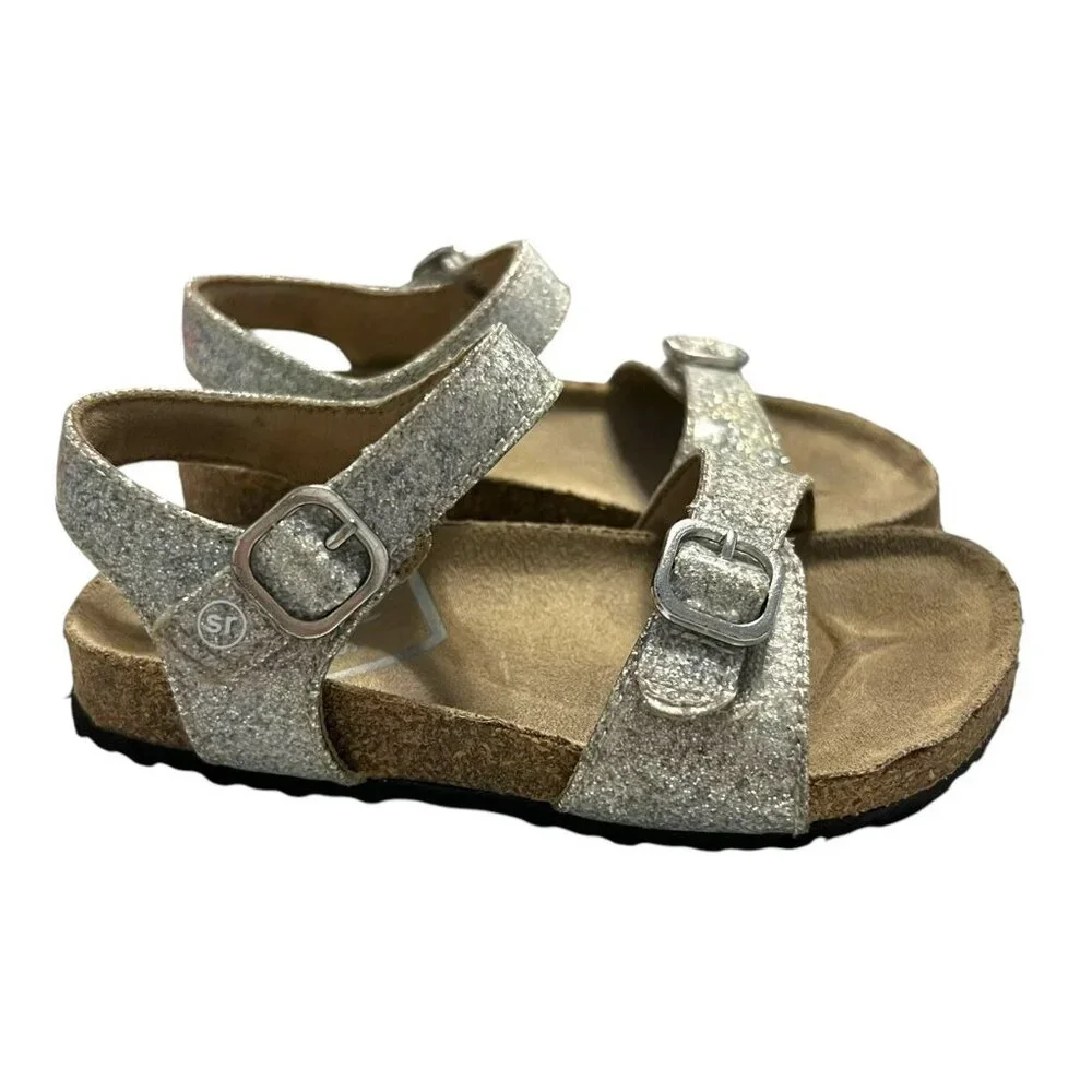 Stride Rite Sz 8.5 Silver Sparkle Zuly Buckle Sandals
